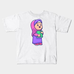 Cute girl moslem holding book Kids T-Shirt